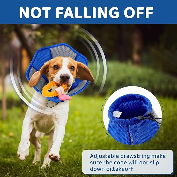 SUNFURA Dog Cone - Soft Cone for Dogs to Stop Licking, Pet E-Collar Alternative After Surgery, Adjustable Pet Recovery Collar for Wound Healing, Blue Large