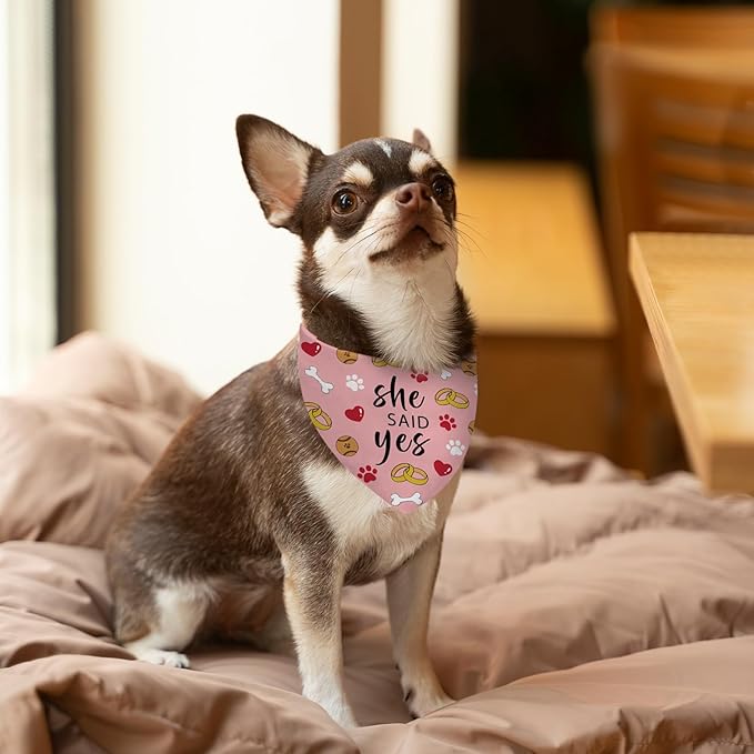 Engagement Gifts, Wedding Dog Bandanas 2 Pcs, Pet Scarf for Dog Girl, Getting Merried Triangle Puppy Scarf Kerchief Bandana, Small Medium Pet Dogs On Engagement Party Decorations for Dogs Lovers