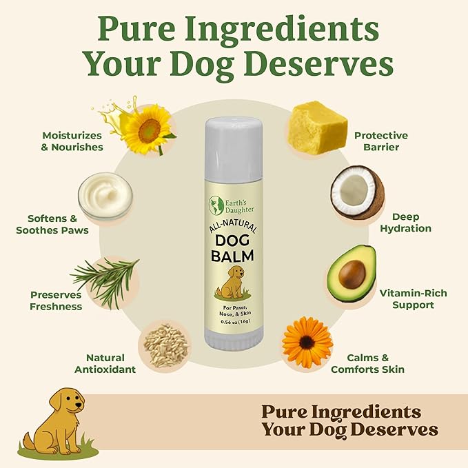 Earth’s Daughter Dog Paw Balm – Organic Paw & Nose Protector with Beeswax, Coconut & Calendula – Itch Relief & Natural Skin Care for Dogs & Puppies – Travel Essential – 0.56oz