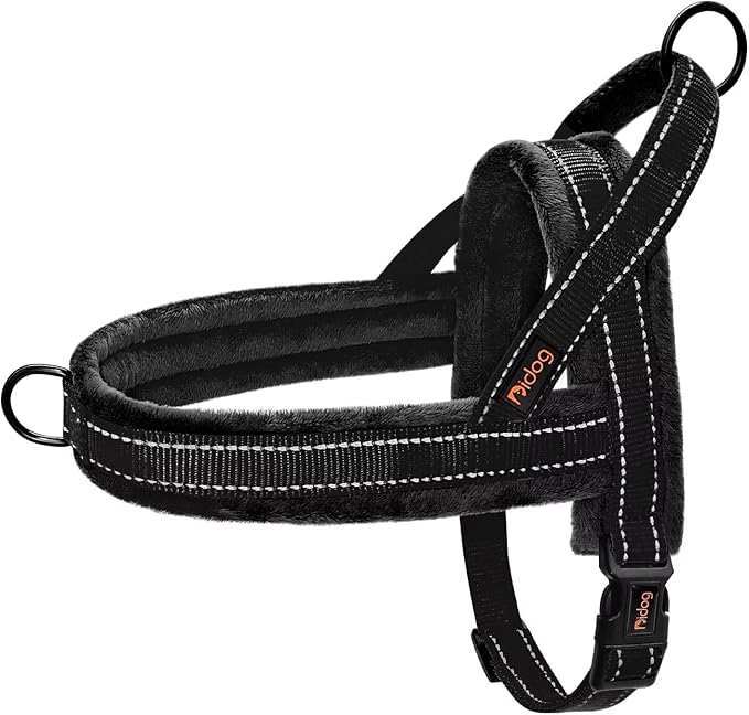 Didog Soft Flannel Padded Dog Vest Harness, No Pull/Quick Fit Reflective Dog Strap Harness, Easy for Training Walking (L:Chest 26-32", Black)