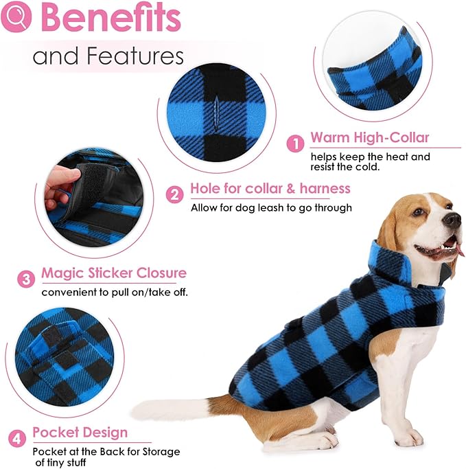 AOFITEE Dog Coat Plaid Dog Winter Coat for Small Dogs, Warm Dogs Jacket Christmas Sweater, Waterproof Pet Puffer Jacket, Reversible Pet Cold Weather Coats for Small Medium Large Pets, Blue S