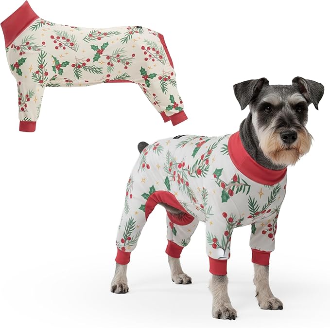 Spark Paws Dog Christmas Pajama, Dog Recovery Suit Male, Onesie, Ultra-Soft and 4-Way Stretch, for Small Medium and Large Breeds - Mistletoe - M