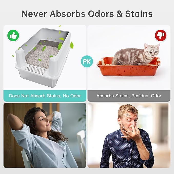 Stainless Steel Cat Litter Box with Lid, XL Metal Litter Box for Big Cats, Extra Large Litter Box with High Sides, Never Absorbs Odors, Non-Sticky, Easy Clean, Anti-Urine Leakage, with Scoop