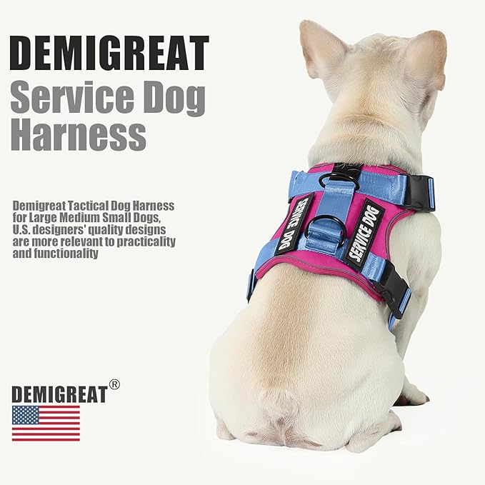 Demigreat Service Dog Harness, Reflective Dog Vest Harness with 5 PCS Patches, Adjustable Soft Oxford Pet Harness, Inner Layer Mesh, Easy to Control for Small Medium Large Dogs