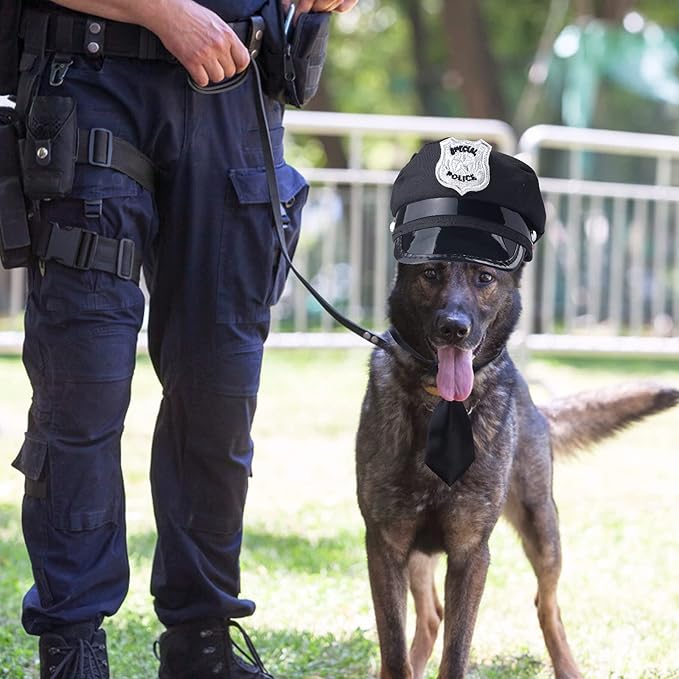 Yewong 2-Piece Pet Police Costume Accessory Set - Dog & Cat Police Hat with Necktie & Dress Up Kit for Halloween & Christmas Cosplay