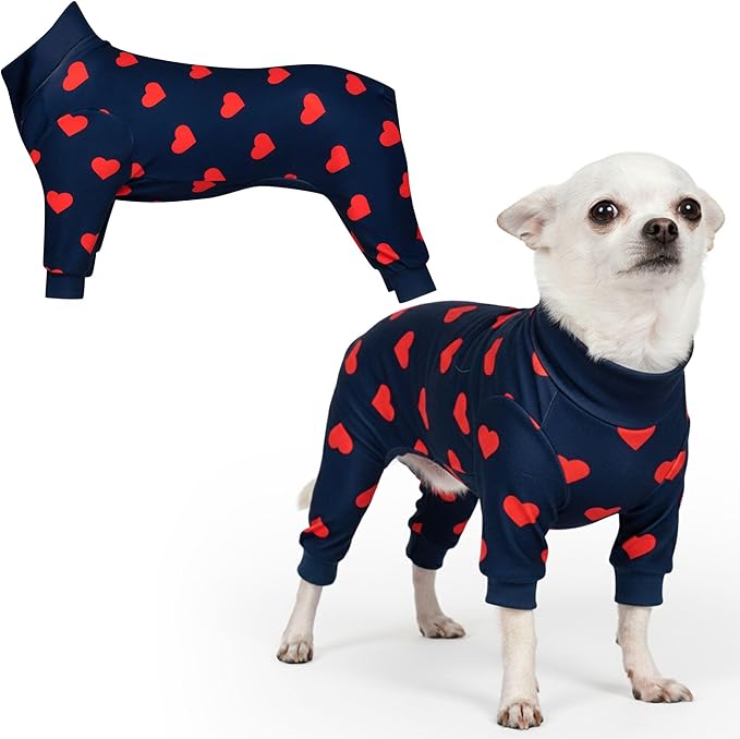 Spark Paws Dog Pajama, Dog Recovery Suit Male, Onesie, Ultra-Soft and 4-Way Stretch, for Small Medium and Large Breeds - Hearts - S