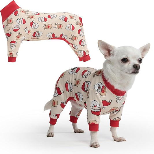 Spark Paws Dog Christmas Pajama, Dog Recovery Suit Male, Onesie, Ultra-Soft and 4-Way Stretch, for Small Medium and Large Breeds - Santa and Rudolph - S