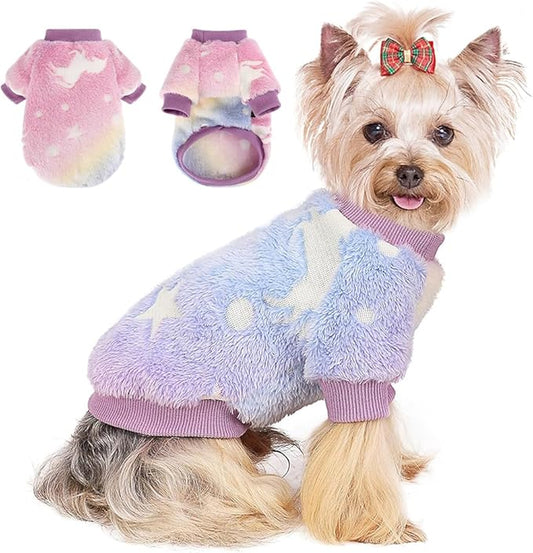 Dog Sweater Glow in The Dark Girl Pink Small Fleece Clothes Winter Soft Thickening Warm Puppy for Dogs Boy Teacup Yorkie Chihuahua (XXS,Pink)