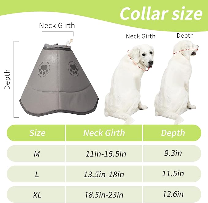 Soft Dog Cone for Small Medium Large Pets After Surgery, Comfy Cone for Dogs, Cones for Dogs to Stop Licking, Pet Elizabethan Collar Alternative to Prevent Licking Wounds(Grey,Medium)