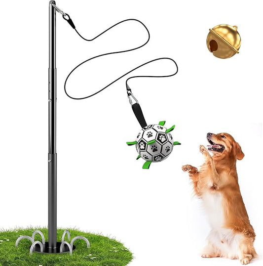 QDAN Tether Tug Outdoor Dog Toy, Tetherball Ball and Rope Set with Pole, Dog Rope Toy, Exercise Tug of War Toy, Tether Tug for Large Dogs, Tug Toys for Large Medium Small Pet