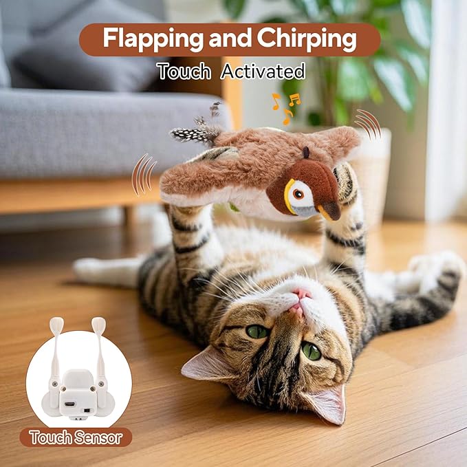 AUSCAT Flappy Bird Cat Toy, Simulated Chirping Bird Cat Toy Flapping Wings, Rechargeable，Interactive Catnip Toys for Indoor Kittens (No Flying)