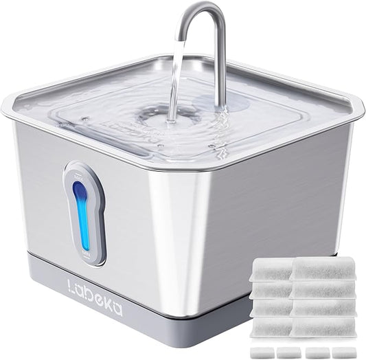 Stainless Steel Cat Water Fountain 135oz/4L:Battery Operated Wireless Cat Fountains for Drinking Indoor, Automatic Pet Water Dispenser with Ultra Quiet Pump,Multi-Filtration,Easy Clean BPA-Free