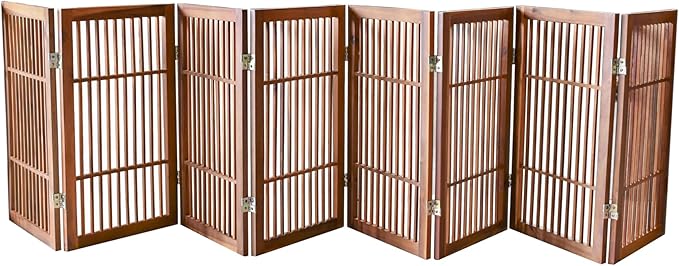 Pet Dog Gate Strong and Durable Freestanding Folding Acacia Hardwood Portable Wooden Fence Indoors or Outdoors by Urnporium (Brown Pet Gate, 8 Panel 30" Tall)