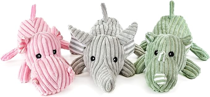 Giftable World Dog, Safari and Bug Pet Plush Toy with Squeaker (Lying Rhino, Hippo, Elephant)