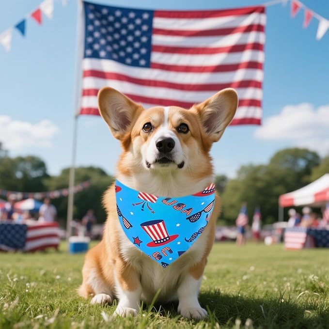 4th of July Dog Bandanas for Medium Dogs 7 Pcs Hemming Seam Edge Patriotic Dogs Bandanas Independence Day Flag Day Scarfs Small Puppy Cats Grooming M