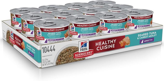 Hill's Science Diet Healthy Cuisine, Senior Adult 11+, Great Taste, Wet Cat Food, Seared Tuna & Carrot Stew, 2.8 oz Can, Case of 24
