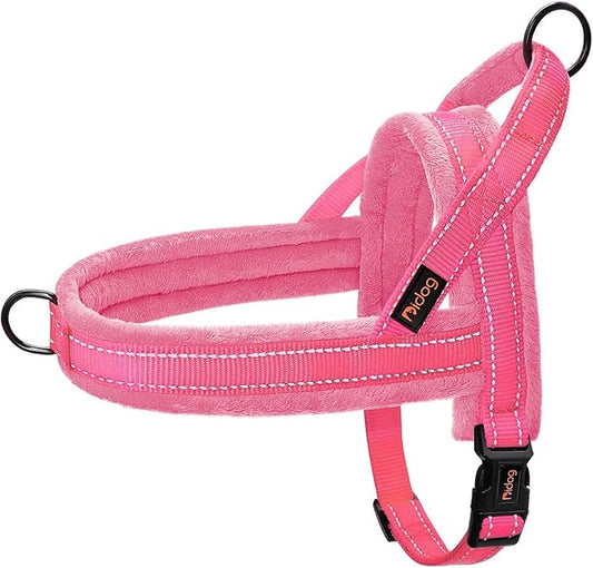 Didog Soft Flannel Padded Dog Vest Harness, No Pull/Quick Fit Reflective Dog Strap Harness, Easy for Training Walking (M:Chest 21-26", Pink)
