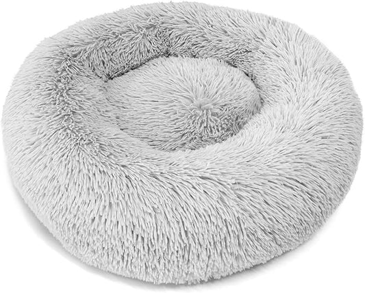 Dog Beds for Small Dogs Round Cat Beds for Indoor Cats Pet Bed for Puppy and Kitten with Slip-Resistant Bottom Plush Donut Cat Bed, Light Grey (38cm)