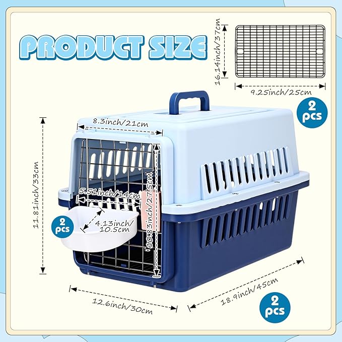 Maxdot 2 Set Travel Pet Carrier Hard-Sided Plastic Dog and Cat Kennel with Wire Door and Cooling Pad Fully Breathable Easy to Install Pet Carrier for Traveling Hiking Camping Veterinary Visits