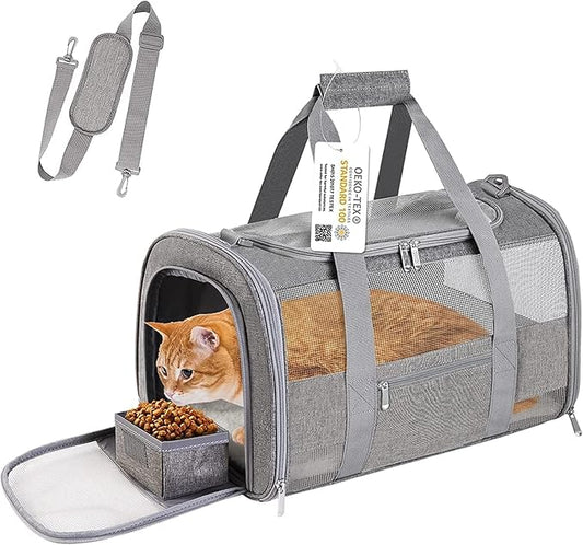 Large Cat Carrier Dog Carrier, Pet Carrier for 2 Cats Large Cats, Dog Carrier for Medium Small Dogs, Collapsible Soft Sided Pet Carrier for Dogs Puppy of 25 Lbs, Grey