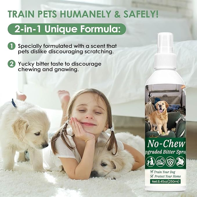 250ml No Chew for Dogs, Bitter Apple Spray for Dogs Stop Chewing Licking of Furniture, Shoes, Bandages, Dog Training & Behavior Aids Spray, Indoor & Outdoor Use