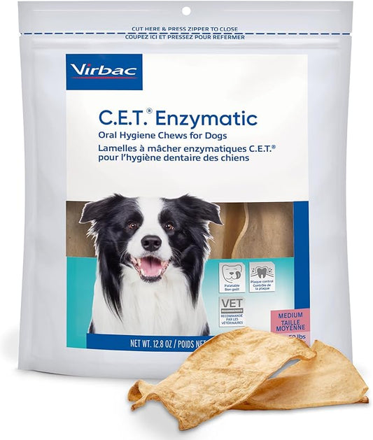 C.E.T. Enzymatic Oral Hygiene Chews for Dogs - Plaque & Tartar Control - Single Layer Beefhide with Exclusive Dual-Enzyme System & Tasty Chicken Flavor - Easy to Give Dog Dental Chew