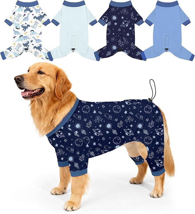 Bienbee Dog Pajamas, 4 Pack Cute Soft Dog Puppy Clothes Dogs Pjs Onesies Jammies Outfit Adjustable Breathable & Stretchy Clothes for Small Medium Large Dogs Girl Boy Puppy-3XL