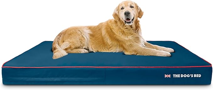 The Dog’s Bed Orthopedic Memory Foam Dog Bed, XXXL Blue Oxford with Red Trim UK Flag, Pain Relief for Arthritis, Hip & Elbow Dysplasia, Post Surgery, Supportive, Calming, Waterproof Washable
