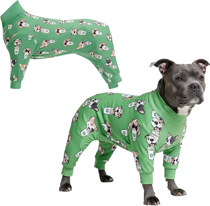 Spark Paws Dog Pajama, Dog Recovery Suit Male, Onesie, Ultra-Soft and 4-Way Stretch, for Small Medium and Large Breeds - Pup Cup - XXL