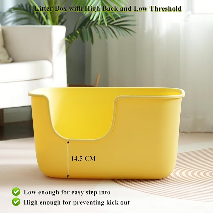 Vealind Large High Sided Cat Litter Box for Indoor Cats 22.2"×14.9"×12" Tall Litter Boxes with High Back Deep Wall XL Kitty Litter Boxes (Yellow)