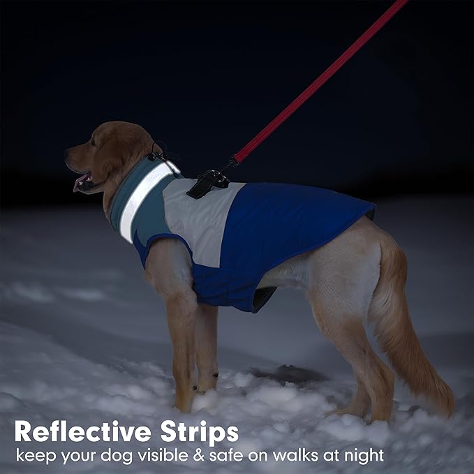 azuza Dog Jacket for Medium Dogs Waterproof Dog Coat with Reflective Strips and Harness Built in Warm Fleece Dogs Winter Coat Windproof with Back Zipper, Blue XL