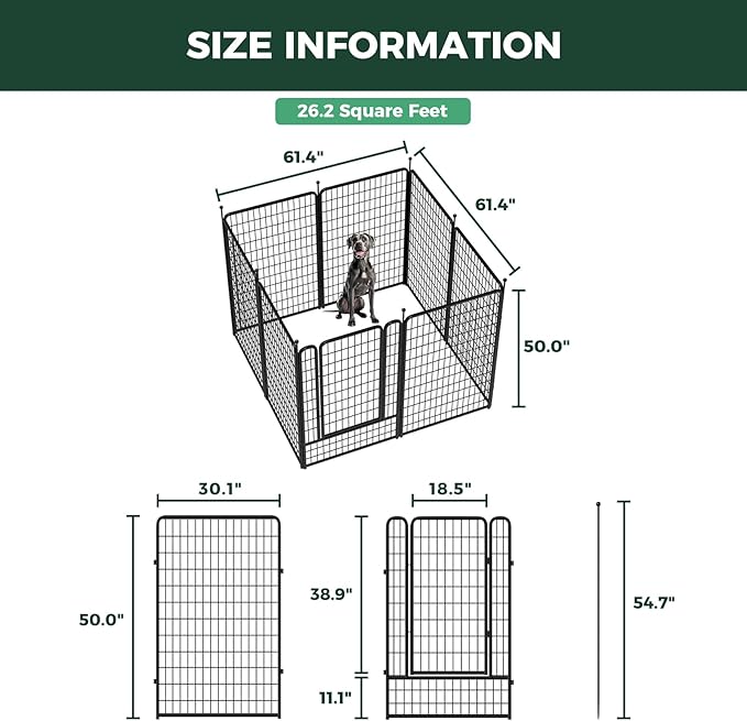 FXW Rollick Unleashed Dog Playpen for Indoor, Yard, RV Camping, 50 inch 8 Panels for Large Dogs, Black│Patented