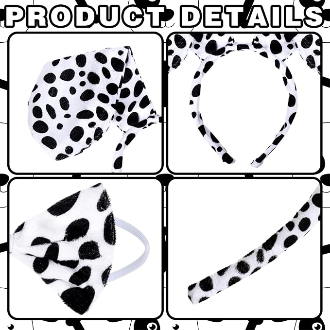 Bencailor 3 Sets Halloween Puppy Costume Accessories Dog Headband Ears and Tail Bow Tie Set Cute Dog Headband Bowtie Tail for Adult