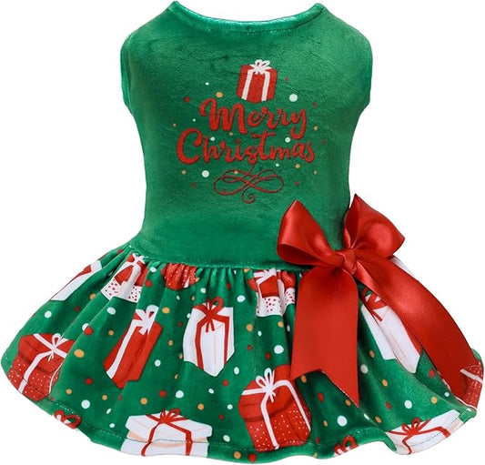 CuteBone Velvet Dog Dresses Christmas for Small Dogs, Stylish & Soft Fabric, Comfortable Fit for Everyday Wear, Perfect for Special Occasions NCVA21L-D
