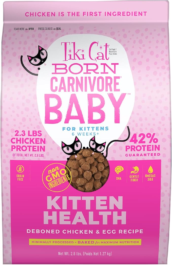 Tiki Cat Born Carnivore Baby Kitten Health Dry Cat Food, Deboned Chicken & Egg, 2.8 lbs. Bag