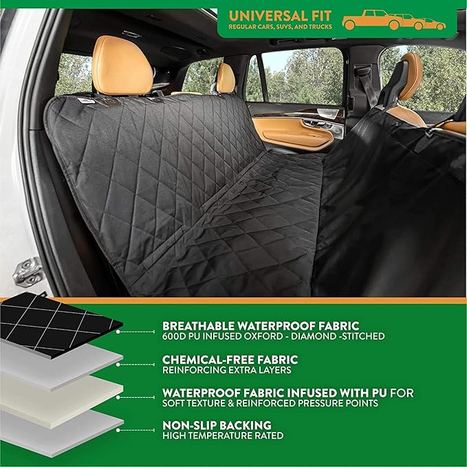 Plush Paws Products Premium Rear Car Seat Protector w/Hammock | Washable & Waterproof Back Seat Dog Cover for Car, Truck, & SUV | Nonslip, Tear Resistant Pet Seat Cover | X-Large Black