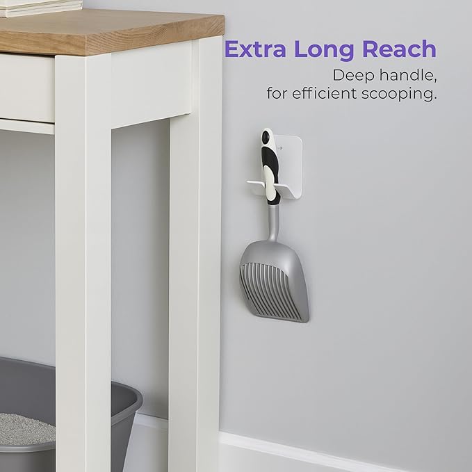 iPrimio Cat Litter Scooper Deep Shovel with Holder - (Silver XL) - Non-Stick Pooper Scooper Shovel Kitty Litter Sifter - Patented Solid Aluminum Poop Scoopers with Long Handle, Easy Grip, Pet Supplies