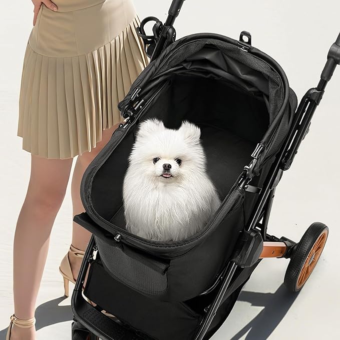 MAMIZO Foldable Dog Stroller for Medium Small Dogs Cats Up to 55 Lbs, Aluminum and Carbon Steel Frame Pet Stroller, Height-Adjustable Handle Puppy Strollers with Zipperless Design, Shock Absorbers