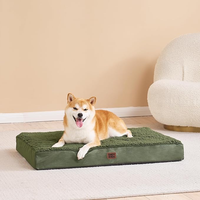 EHEYCIGA Orthopedic Foam Dog Bed for Large Dogs, 35"L x 23"W x 3.5"Th, Dark Green