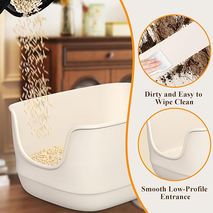 Gefryco Large Cat Litter Box with High Sided 24.6"x18.3"x12.2" - Jumbo Extra Large Open Anti - Splashing High Wall for Multiple Cats (White)