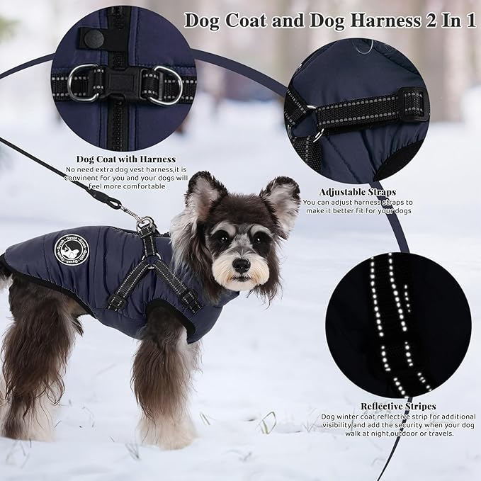 Gyuzh Dog Coat with Harness Puppy Coats Small Dog Harness Jacket Winter Waterproof Jackets for Smal Medium Large Dogs