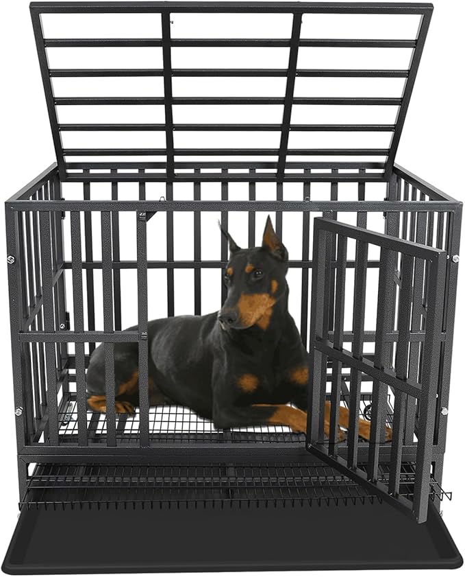 Confote 37" Heavy Duty Dog Crate Cage Kennel Metal Pet Crate Indoor Outdoor Pet Kennel for Small Dogs with Removable Tray, Double Door