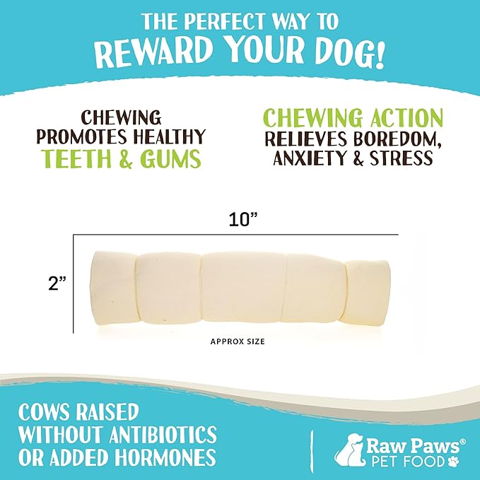 Raw Paws Beef Cheek Rolls for Dogs Large - 10 inch (25 Pack) - Packed in USA - Free-Range, Rawhide Alternative Dog Chews - Retriever Rolls - Beef Cheeks for Dogs