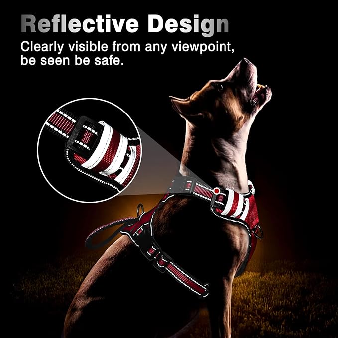 WINSEE Service Dog Vest No Pull Dog Harness with 7 Dog Patches, Reflective Pet Harness with Durable Soft Padded Handle for Training Small, Medium, Large, and Extra-Large Dogs (X-Large, Red)