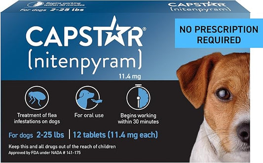Capstar (Nitenpyram) Fast-Acting Oral Flea Treatment for Dogs 2-25 Lbs, Vet-Recommended Medication Tablets, Flea Tablets for Dogs Start Killing in 30 Minutes, 12 Doses