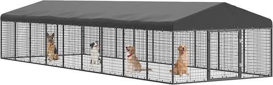 354" x 118" Large Outdoor Dog Enclosure,Heavy Duty Dog Cage with Roof,Galvanized Steel Dog Kennel Fence with Double Safety Locks