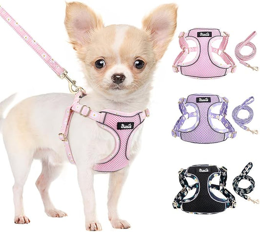 SlowTon Small Dog Harness - No Pull Dog Harness and Leash Set, Soft Mesh Lightweight Puppy Vest Harnesses, Adjustable Pet Harnesses for XXS XS Small Medium Easy Walk Hiking (Pink, XXS)