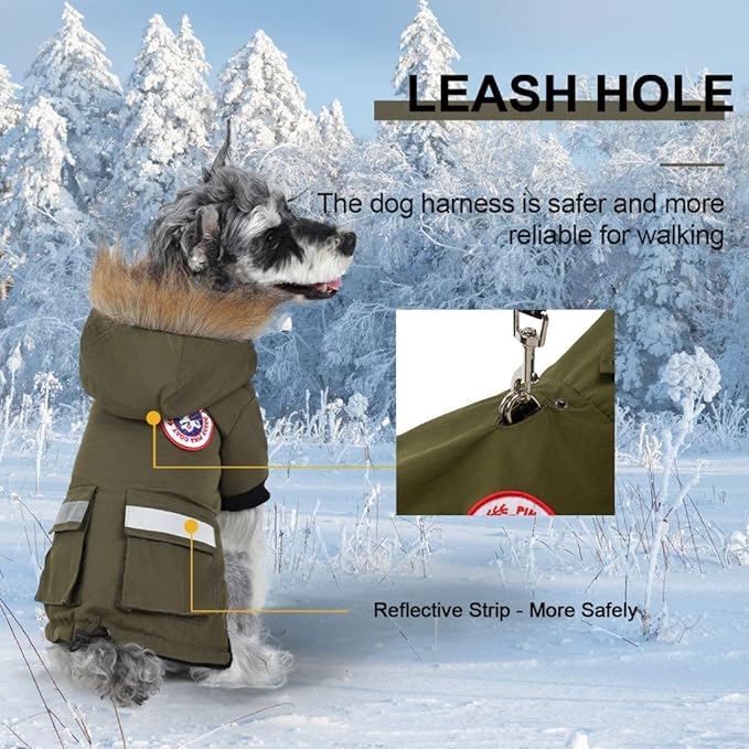 PINA Small Dog Coats - Waterproof Winter Jacket, Warm Cold Weather Coat with Faux Fur Hood and Reflective Pocket