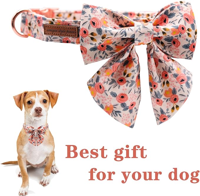 Unique style paws Dog Collar with Tie Adjustable Pink Bowtie Puppy Collars for Small Medium Large Dogs and Cats-XL