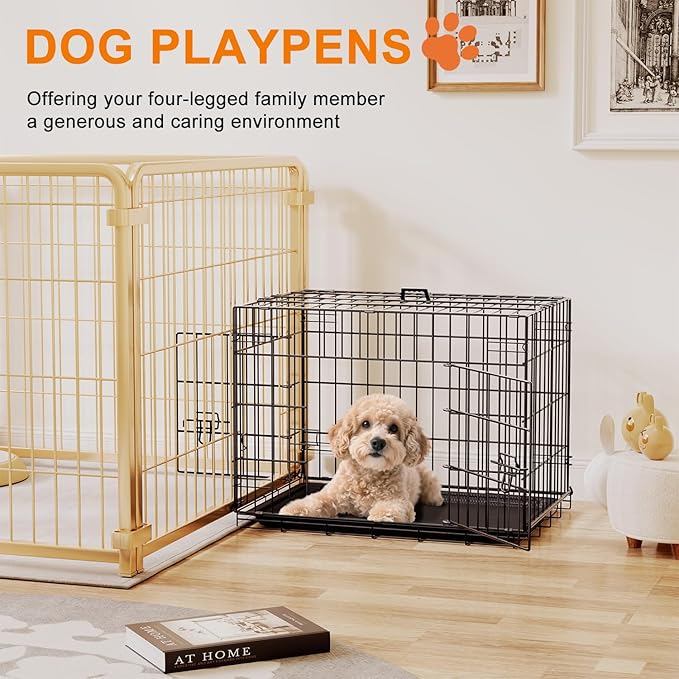 FDW 24inch Dog Crate Pet Cage with Metal Folding Design Plastic Tray Indoor Outdoor Dog Kennel Cage for Small Dogs,Black